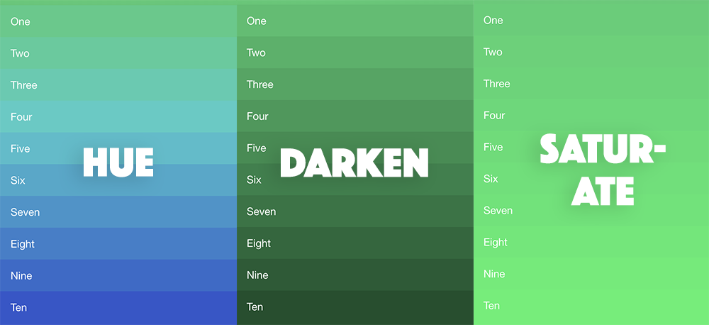 Examples of using darken, adjust-hue, and saturate in SASS
