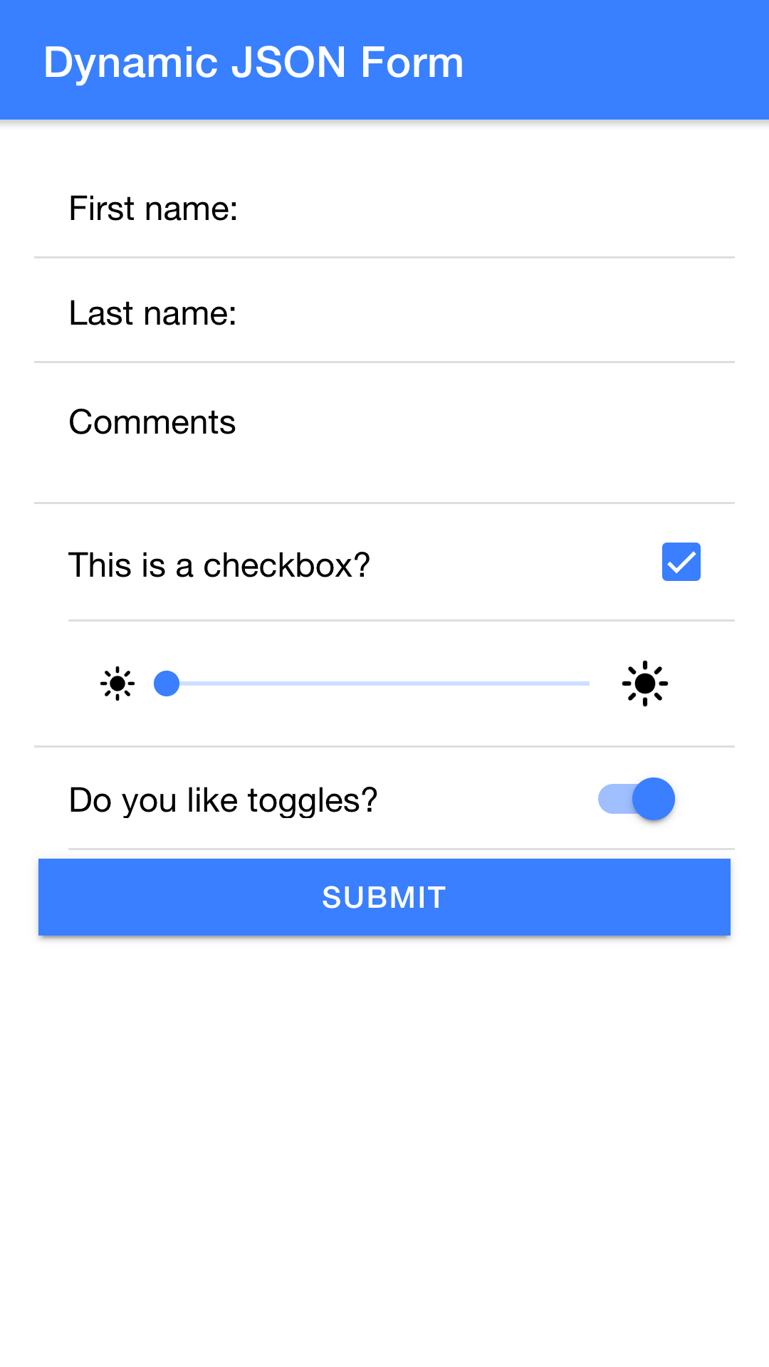Angular form generated from JSON data source