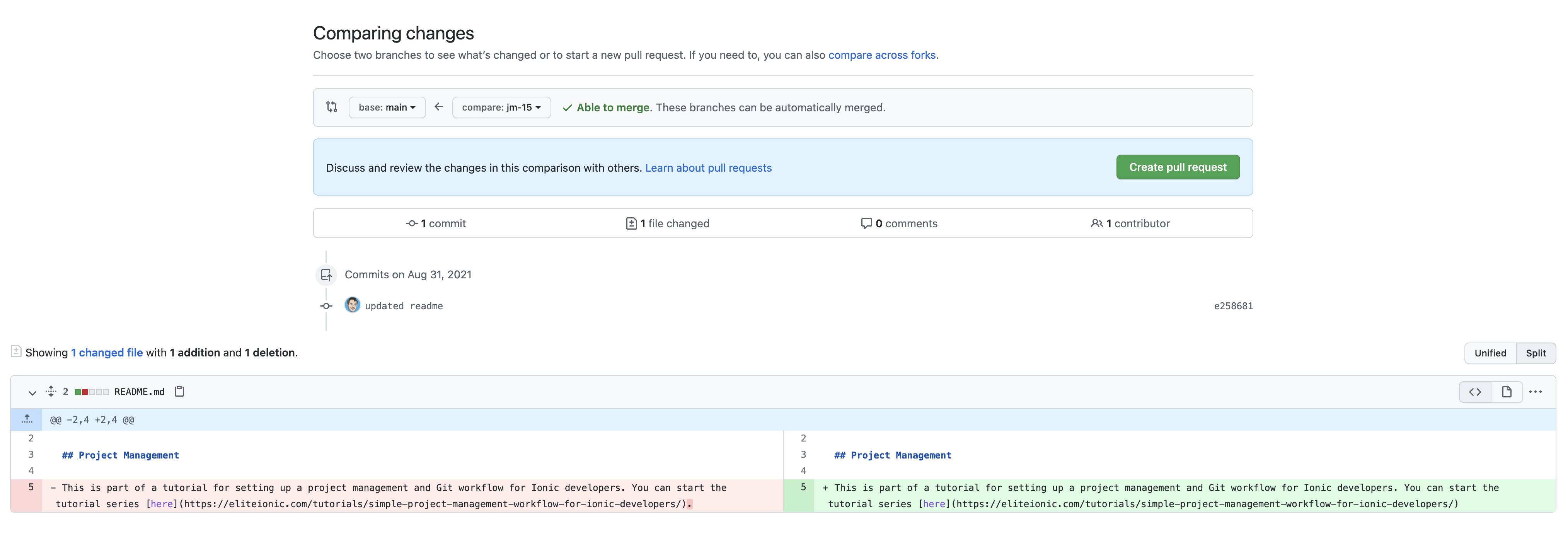 Creating a pull request in Github