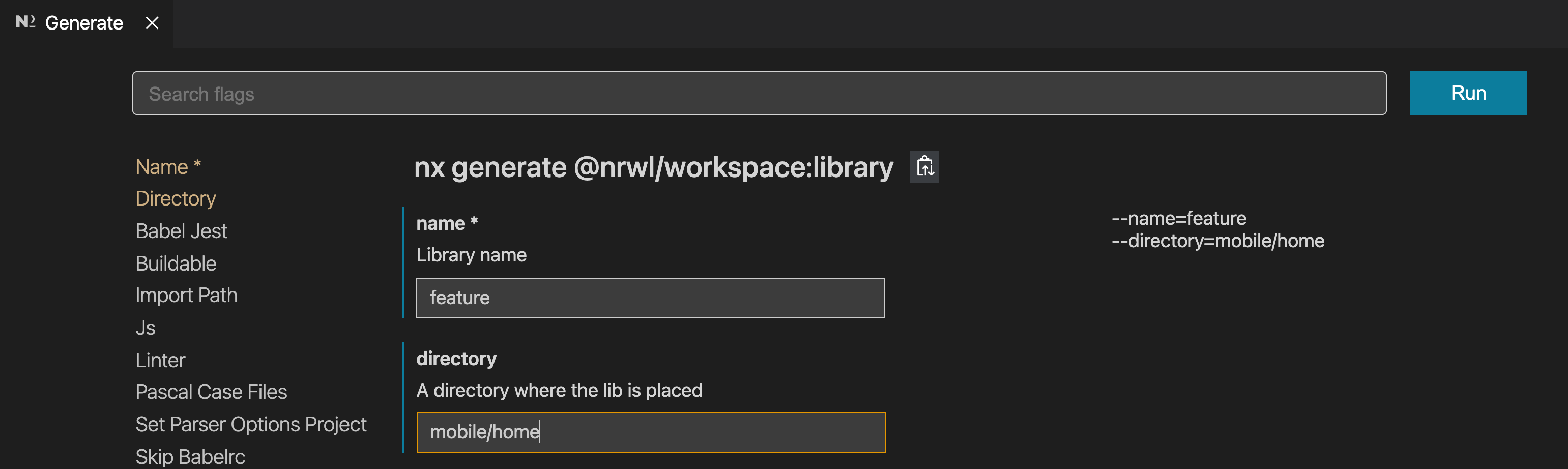 Generating a library with Nx Console
