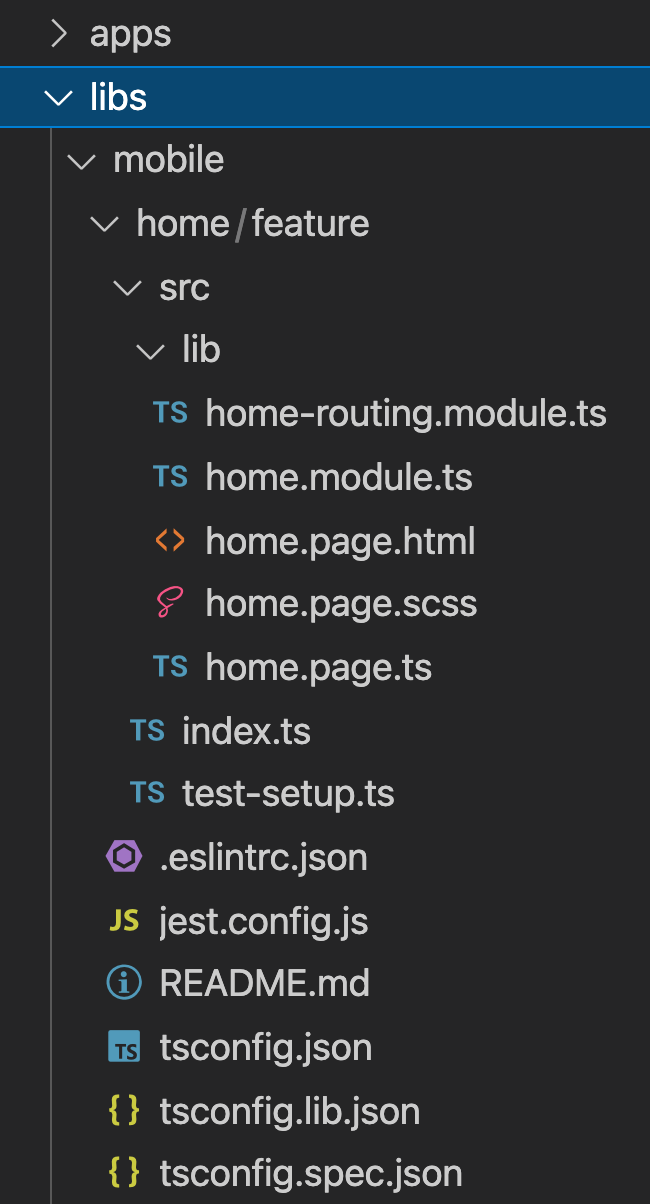 Home page Ionic component refactored into an Nx library structure