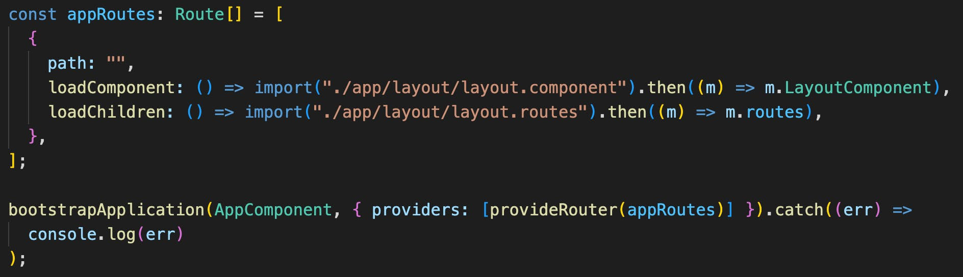 suppling an initial set of routes using provideRouter