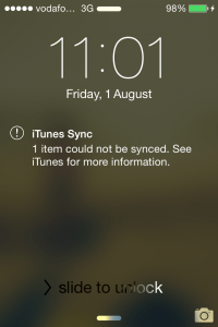 iTunes Sync Error Message