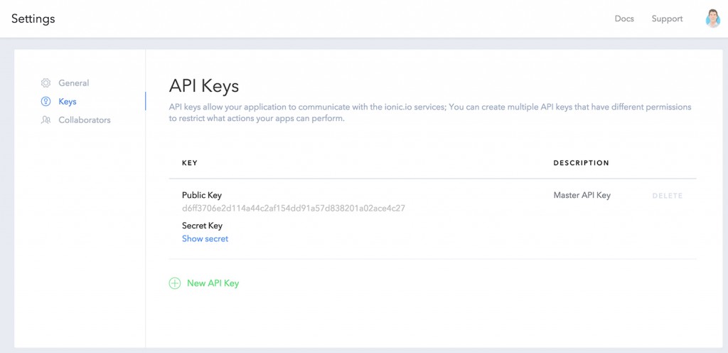 Ionic Push Settings