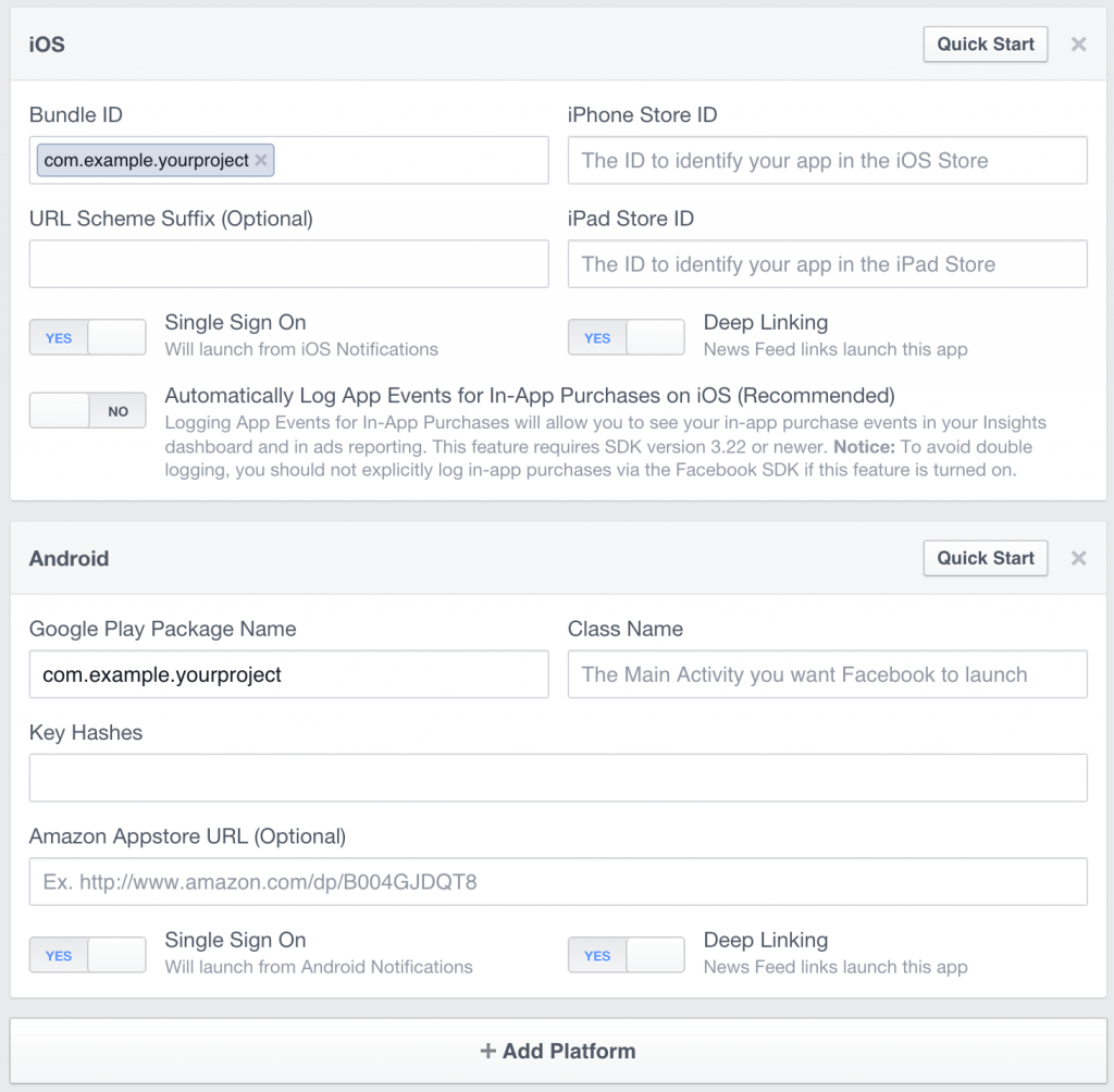 Facebook Platform Settings