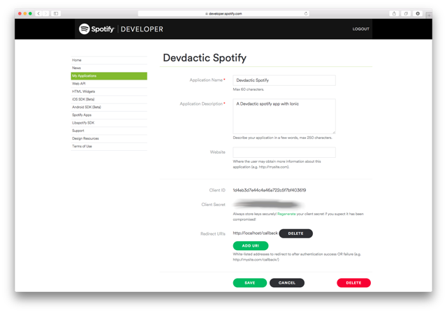 Spotify Developer Dashboard