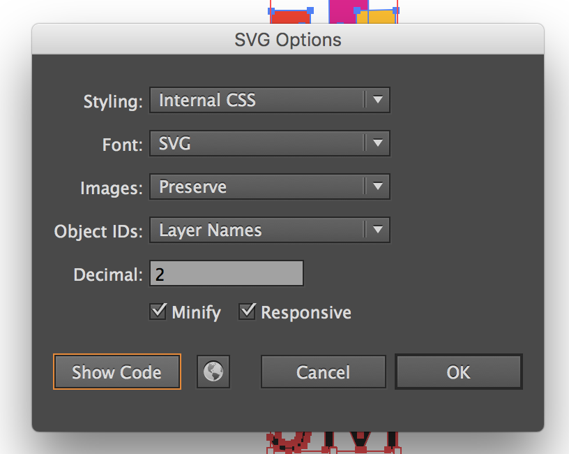 SVG Save Screen in Illustrator