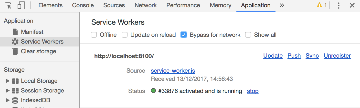 Service Worker Options in Chrome Dev Tools