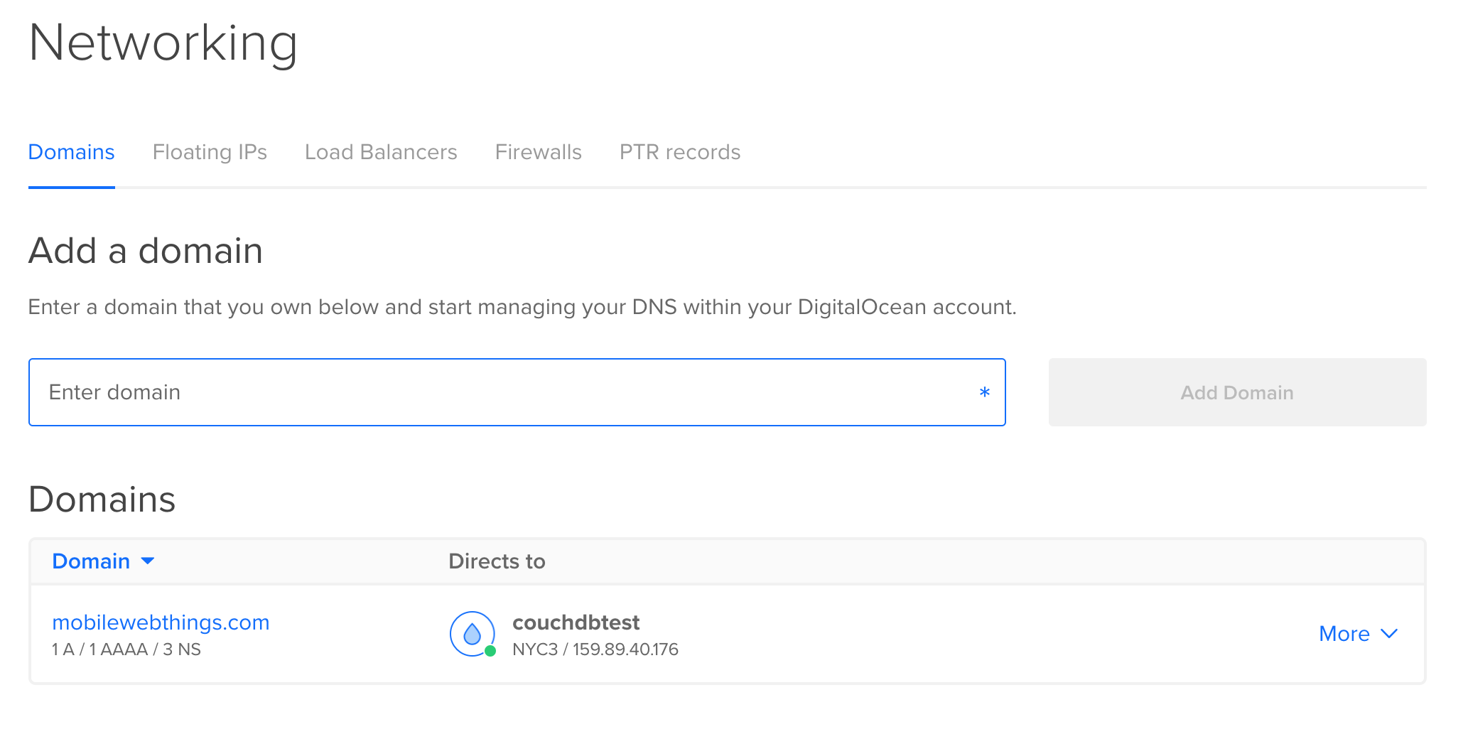 Configuring a domain name in Digital Ocean