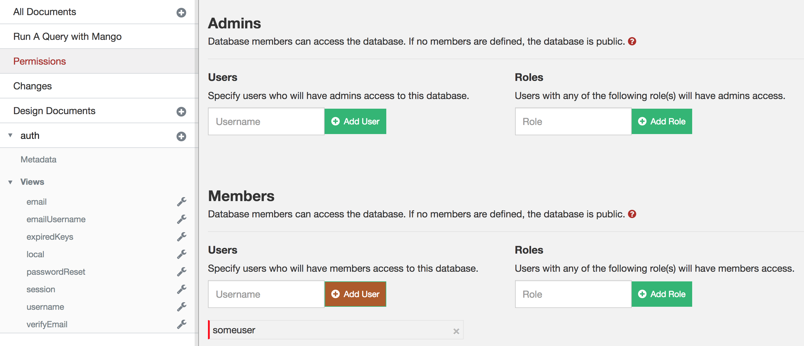 CouchDB Database Permissions with Member Added