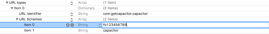 Adding Facebook URL Scheme to Info.plist file in Capacitor