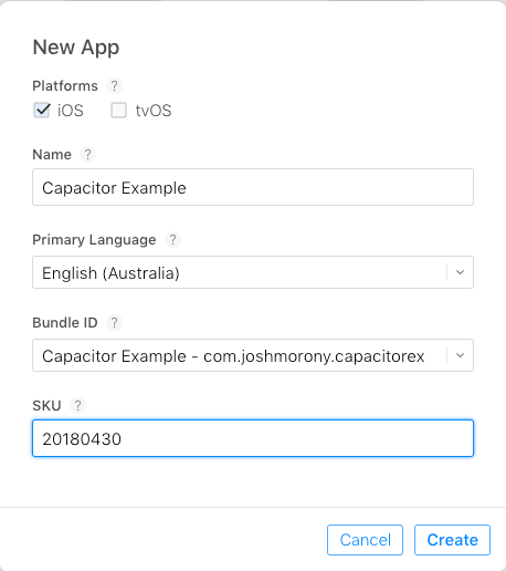 Creating App in App Store Connect
