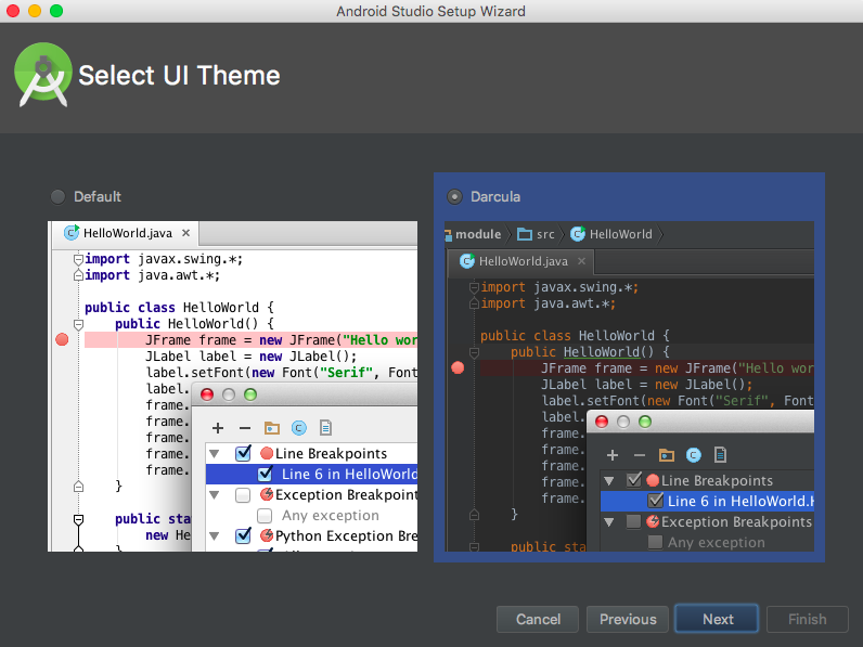 Android Studio Theme Selection