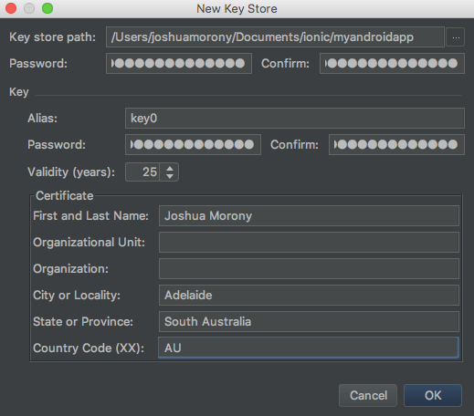 Android Studio Create Keystore