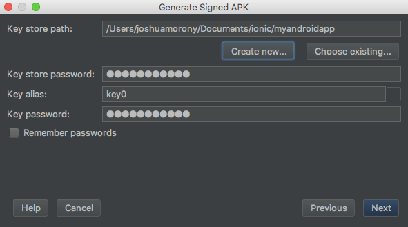 Android Studio Signed APK Screen