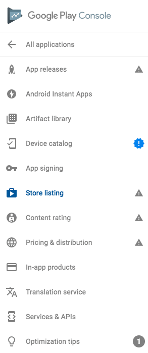 Google Play Menu Bar