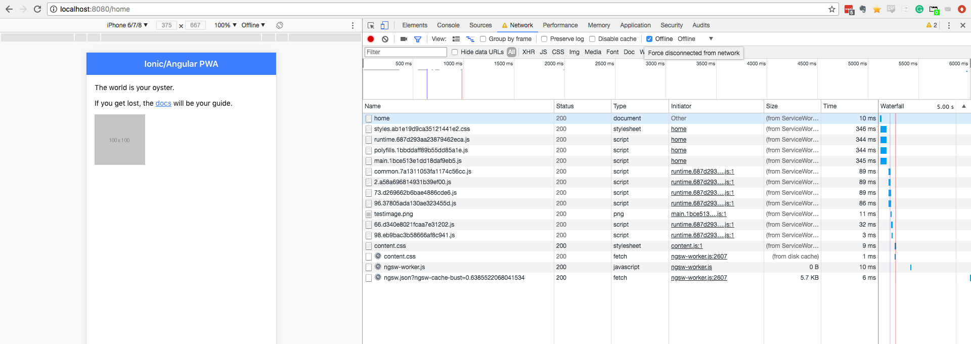 Network tab for service worker