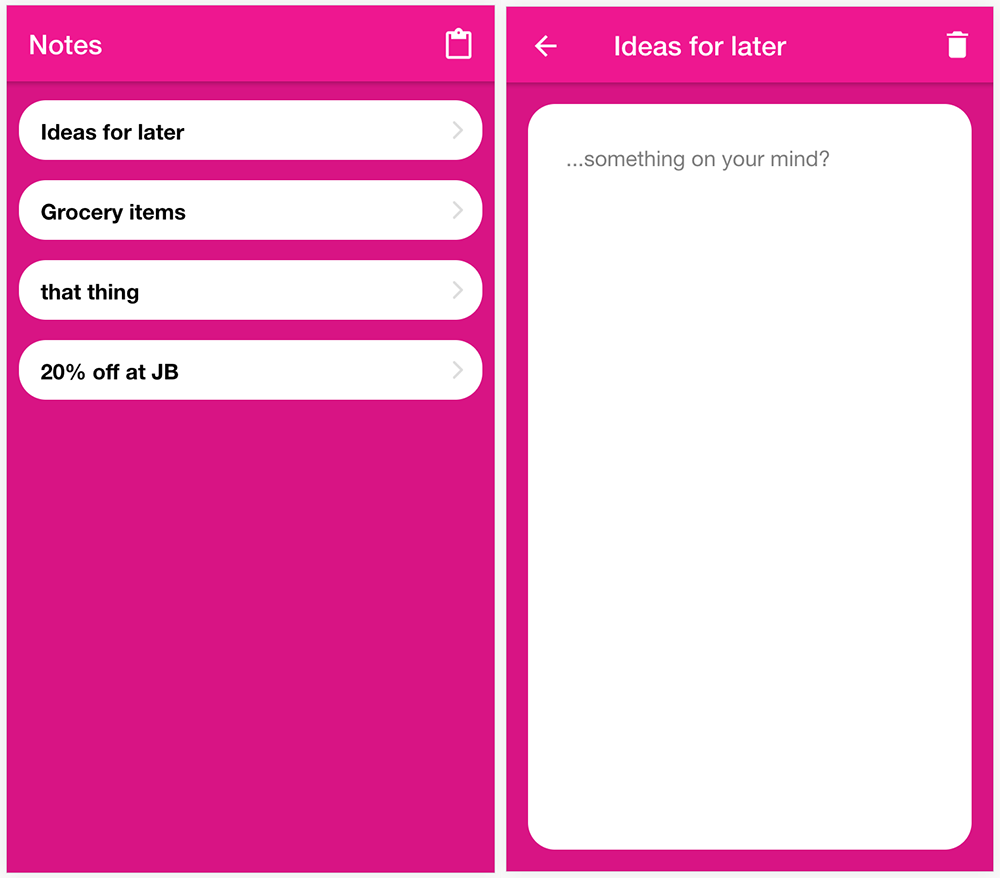 Screenshot of a notepad application in Ionic
